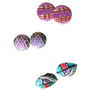 Lot of 3 Vintage 80s Enamel Metal Pierced Earrings Includes 1 Pair by Dani